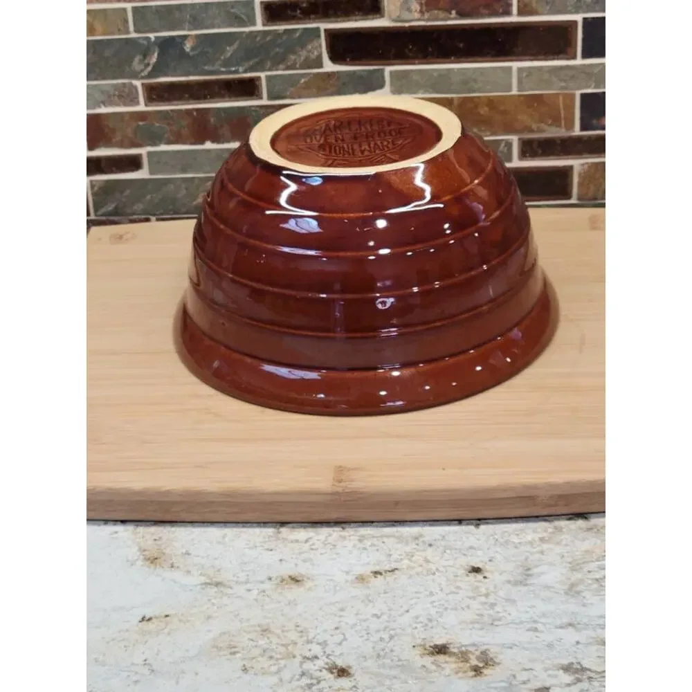 Marcrest Brown Ribbed Stoneware Mixing Bowl Vintage 8